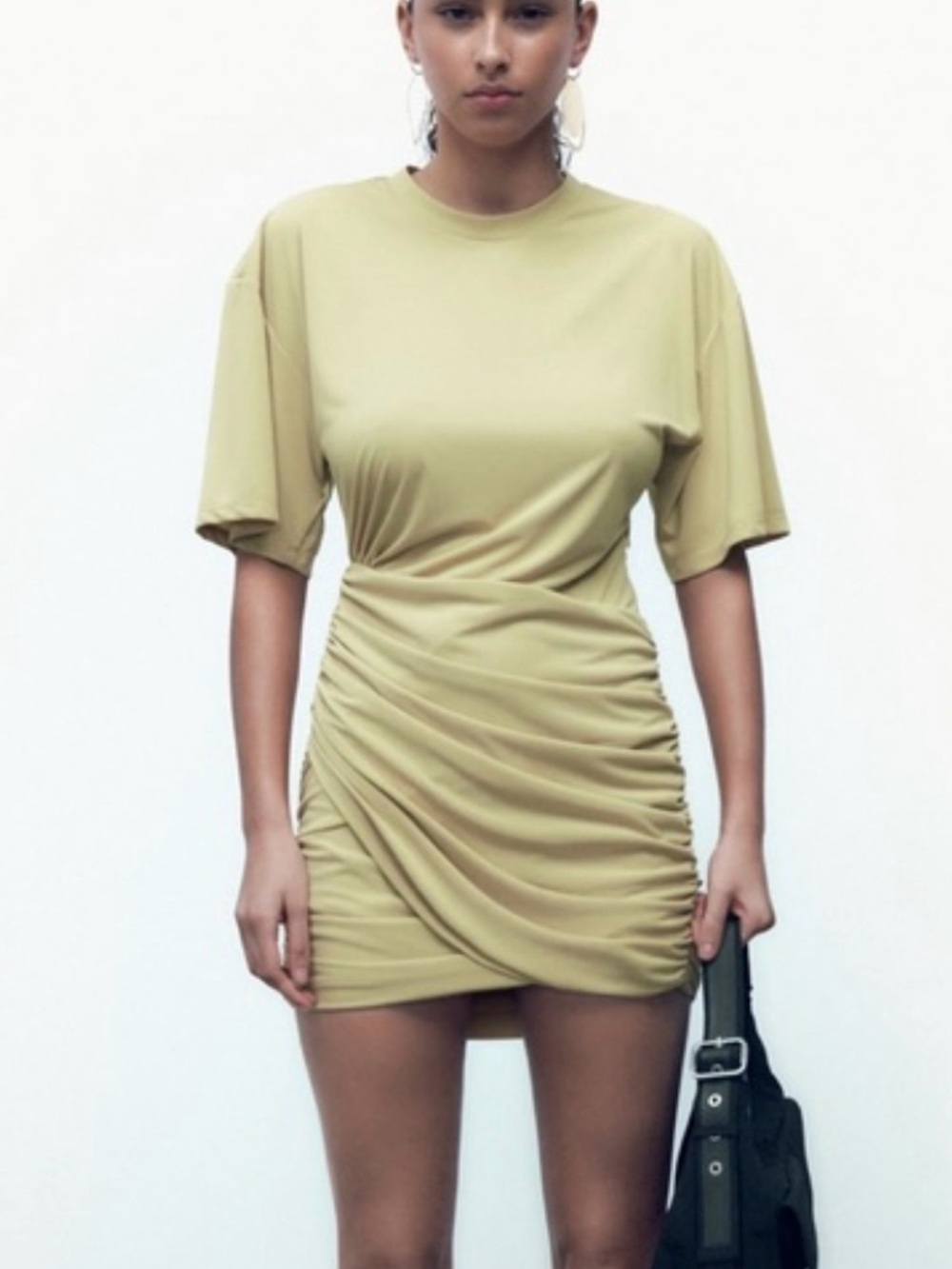 Zara Olive Green Ruched Mini Dress